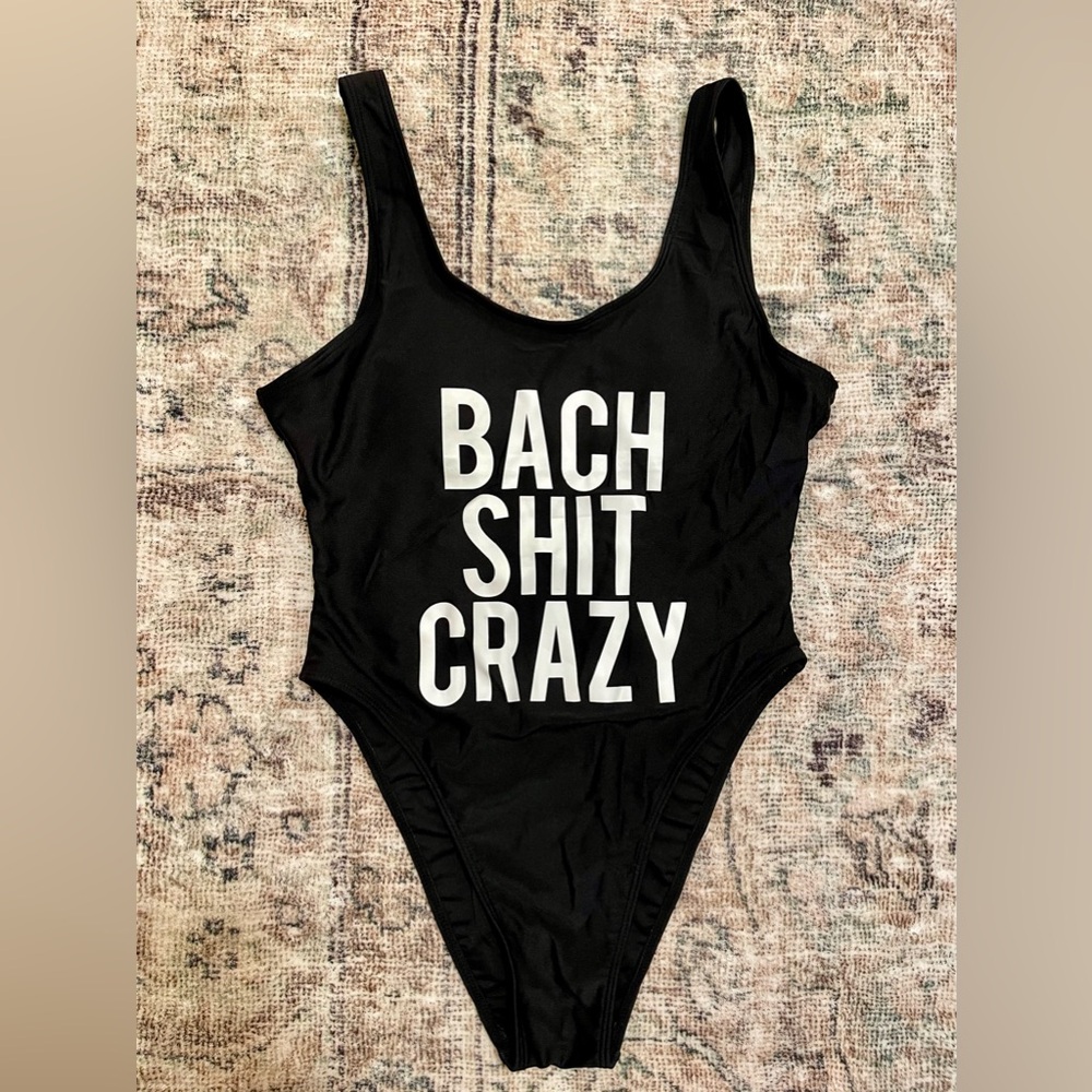 Bachelorette Themed One Piece Swimsuit Black Size Medium